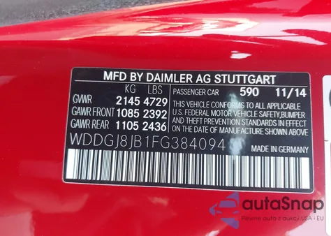 2015 Mercedes-Benz C 350 Sport 4Matic z USA, uszkodzony, nr VIN WDDGJ8JB1FG384094